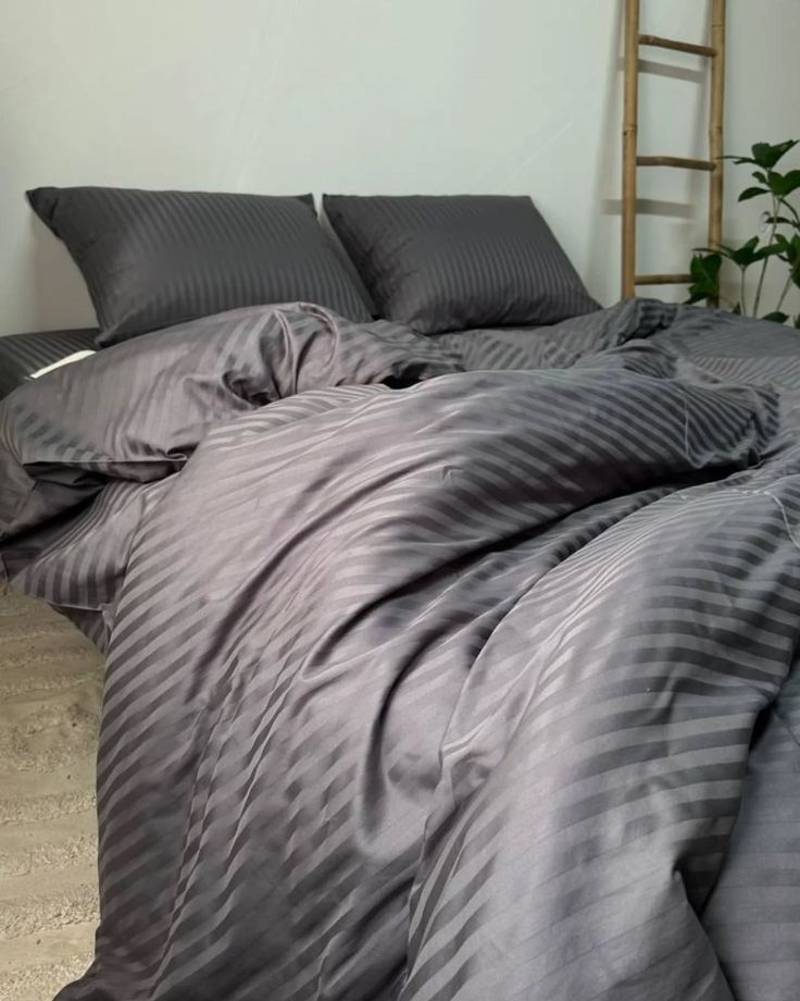Striped Grey Polycotton Duvet Cover Set | 6-Piece Bedding Bundle