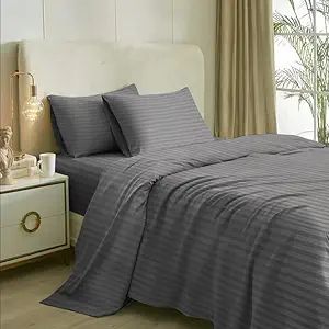 Striped Grey Polycotton Bedsheet Set | Fitted 6x6 6x7 7x8