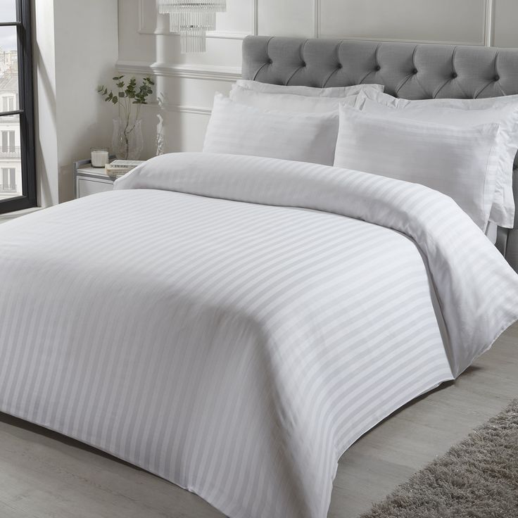 Striped White Polycotton Duvet Cover Set | 6-Piece Hotel Bedding
