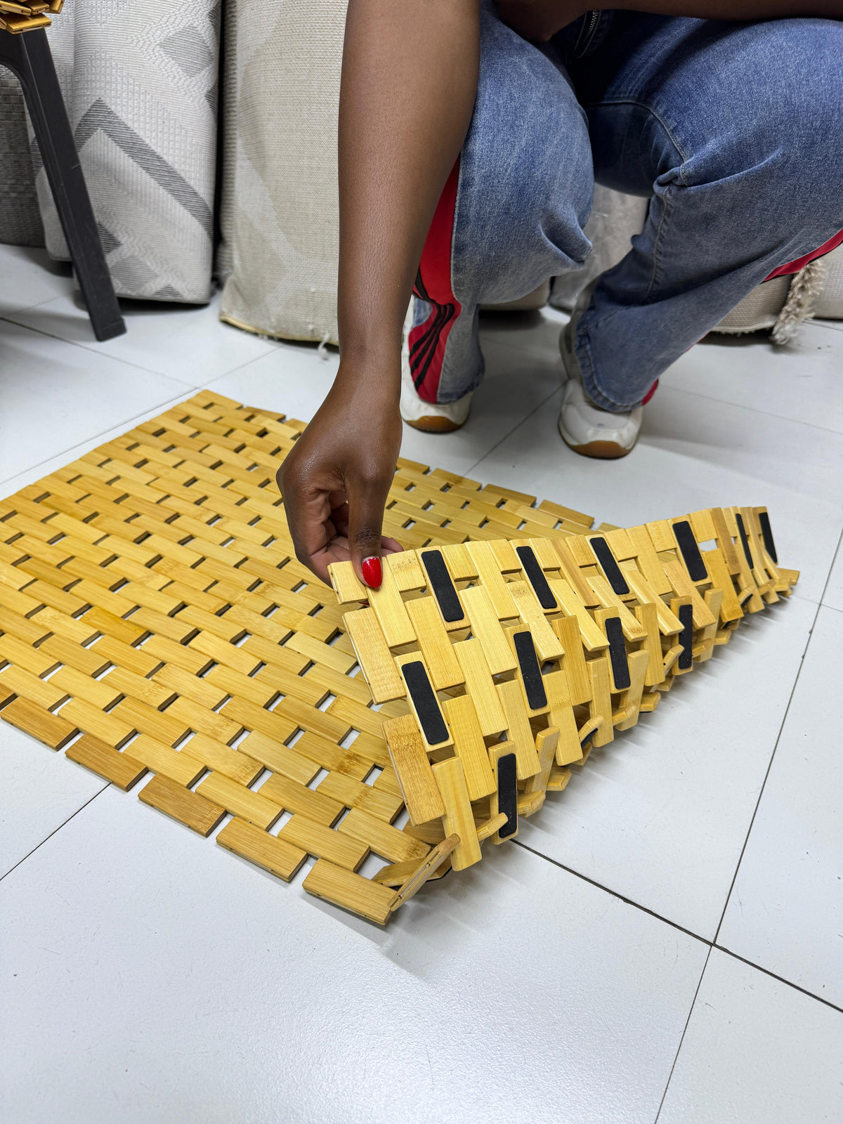 Premium Bamboo Slat Mat (50x80cm) | Non-Slip Rubber Padding