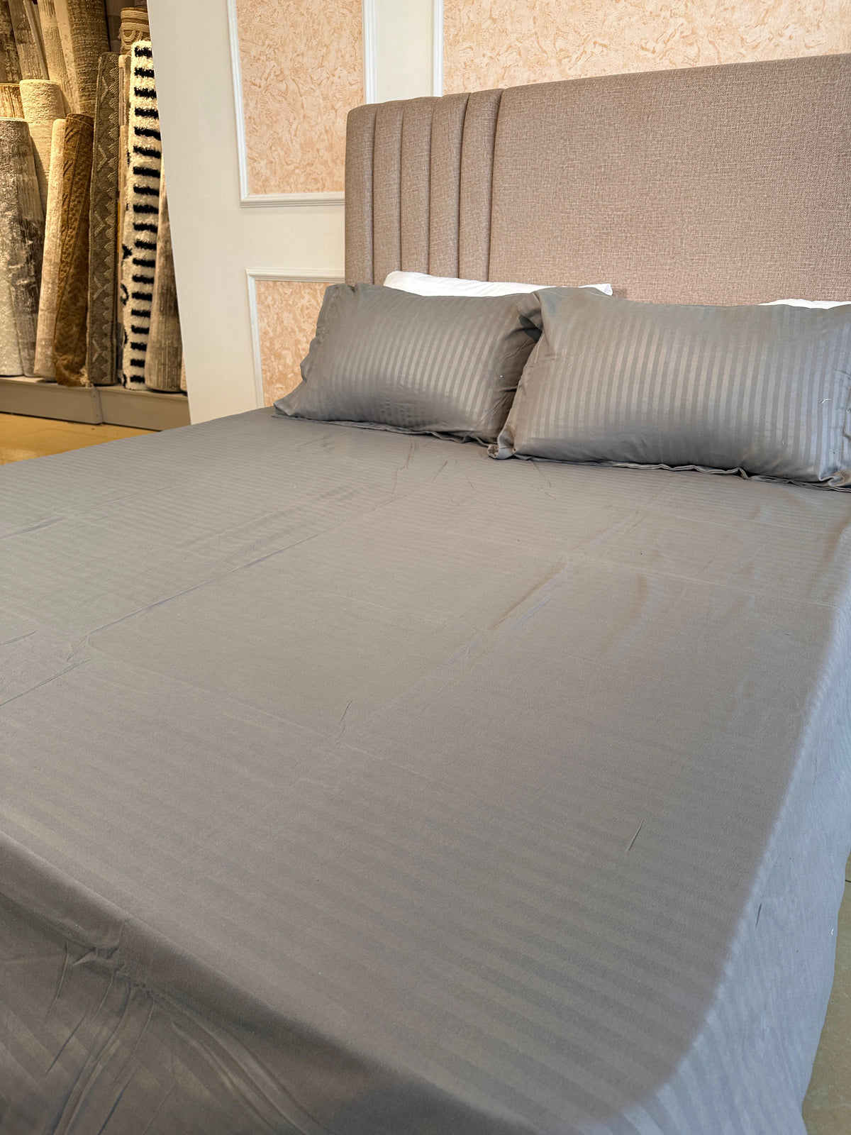 Striped Grey Polycotton Bedsheet Set | Fitted 6x6 6x7 7x8