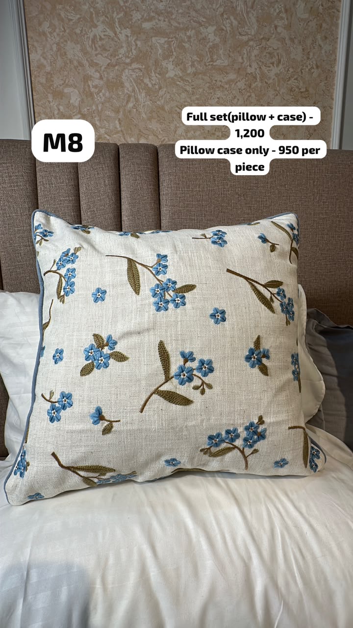Embroidered Wildflower Linen Throw Pillow Cover Collection (45x45cm)