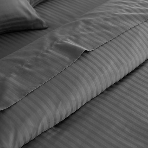 Striped Grey Polycotton Bedsheet Set | Fitted 6x6 6x7 7x8
