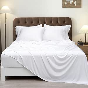 Striped White Polycotton Bedsheet Set | Fitted 6x6 6x7 7x8