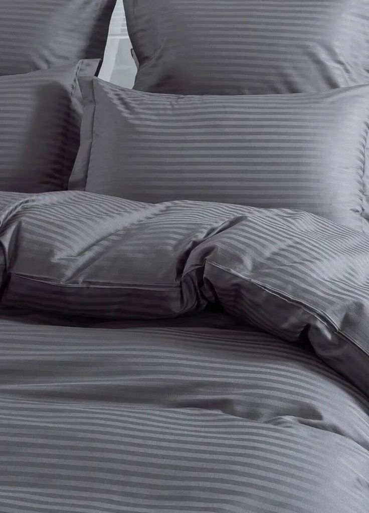 Striped Grey Polycotton Duvet Cover Set | 6-Piece Bedding Bundle